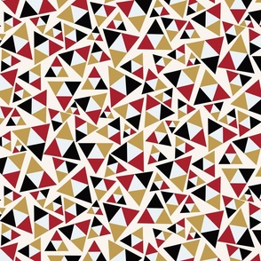 Triangles Tossed in Red Gold Black on Dusty Pink