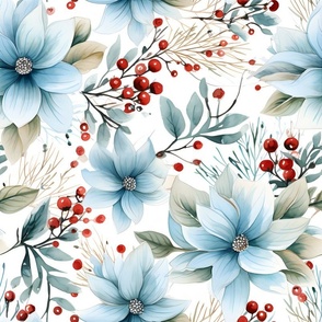 Blue Poinsettias on White - large