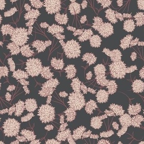 Dusty Pink Floral on Charcoal Grey Background