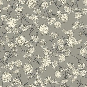 Vintage Modern Floral in Grey Green and Creamy Yellow