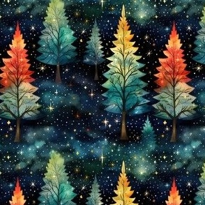 Rainbow Evergreen Forest at Night - small