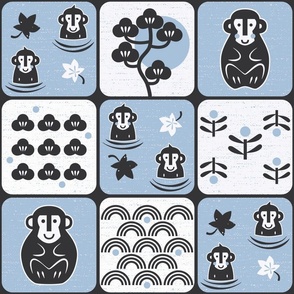 snow monkeys in onsen tiles l large blue