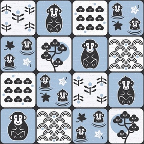 snow monkeys in onsen tiles l medium blue