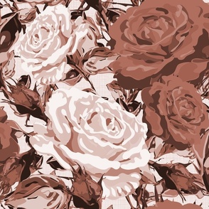 Neutral Monochrome Rose Floral, Botanical Roses Pattern in Contemporary Shades of Earthy Brown, Victorian Flower Garden Home Decor, Bold Rambling Rose Garden Aesthetic, Lush Textured Linen Summer Time Florals 