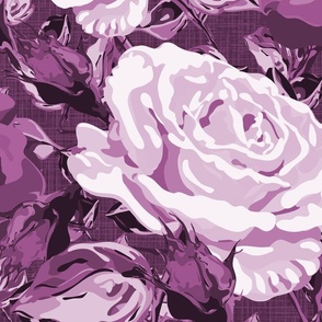 Dark Floral Purple Rose, Moody Victorian Flower Home decor, Bold Rambling Rose Garden, Lush Textured Linen Summer Time Florals 