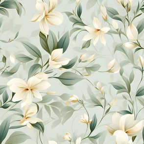 Cream Flowers on Green - medium