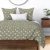 Fun Cute Happy Snails and Foliage in Green and Warm Neutrals Orange and Yellow (Medium)