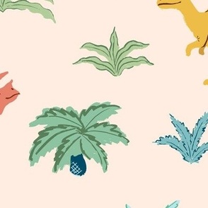 Dino Land Dinosaurs and Prehistoric Plants in Muted Colors Wallpaper (Jumbo)