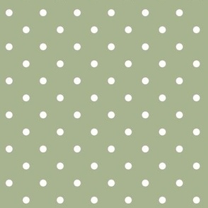 small - 1/4 in - Polka Dots - white on Sage green - middle tone