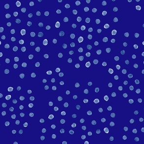 Hand-drawn Watercolor Free-form Polka Dots (White on Blue)