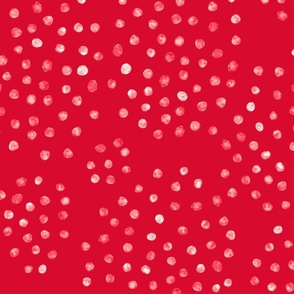 Hand-drawn Watercolor Free-form Polka Dots (White on Red)