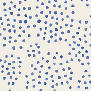 Hand-drawn Watercolor Free-form Polka Dots (Blue on White)
