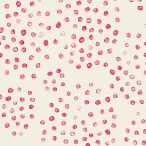 Hand-drawn Watercolor Free-form Polka Dots (Red on White)