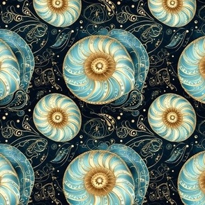 Blue and Golden Seashell Spiral