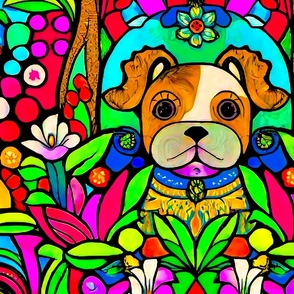 Dog in a colored stained glass