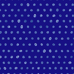 Hand-drawn Watercolor Polka Dots (White on Blue)