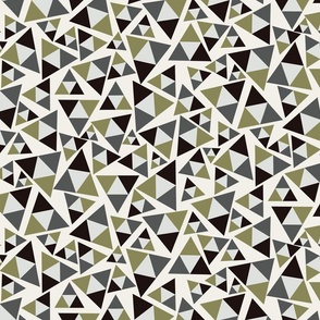 Triangles Tossed in Grey Green and Black on Taupe