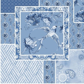27" Chinoiserie Bird Floral Blue and White by Audrey Jeanne