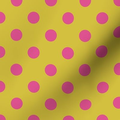 70s Polka Dots - Hot Pink on Empire Yellow