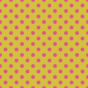 70s Polka Dots - Hot Pink on Empire Yellow