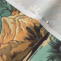 Small Vintage Hawaiian Landscape in Teal and Orange