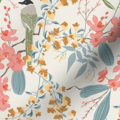 Magpie Blooms Floral 24x24 soft blue - soft green - coral pink