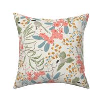 Magpie Blooms Floral 24x24 soft blue - soft green - coral pink