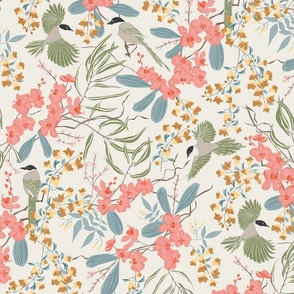 Magpie Blooms Floral 24x24 soft blue - soft green - coral pink