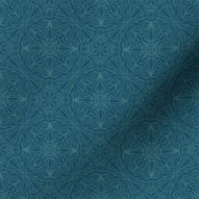 Monochromatic Floral Block Print Tile - Small-Scale - Blue coral