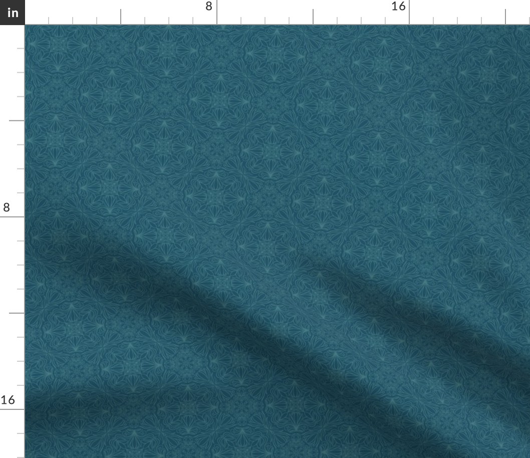 Monochromatic Floral Block Print Tile - Small-Scale - Blue coral