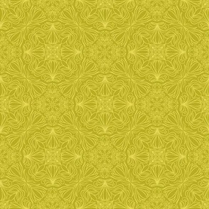 Monochromatic Floral Block Print Tile - Small-Scale - Green Sheen + Citron