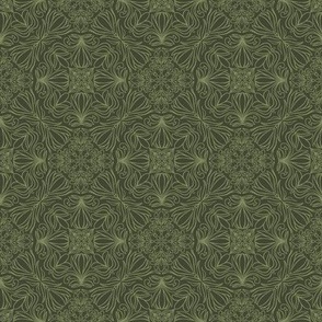 Monochromatic Floral Block Print Tile - Small-Scale - Rifle Green