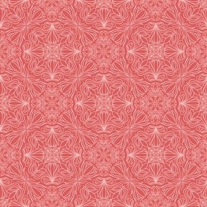 Monochromatic Floral Block Print Tile - Small-Scale - Spiced Coral