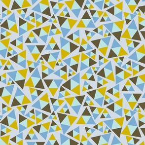 Triangles Tossed in Blue Gold and Aqua on Light Blue