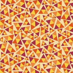 Triangles Tossed In Red Orange and Gold on Soft Gold