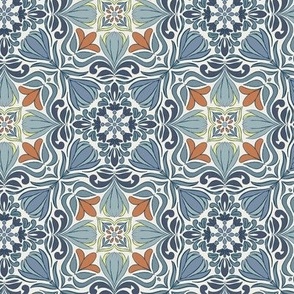 Floral Block Print Tile - Indigo Blues