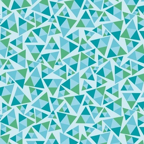 Triangles Tossed in Green and Teal on Light Blue
