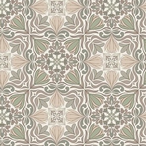 Floral Block Print Tile - Neutral Sage Greens