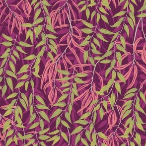 Woodland Eucalyptus Leaves Botanical 24X12 plum - citron green - coral pink