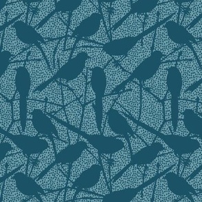 Birds Gather Silhouette 12x12 Blue Coral