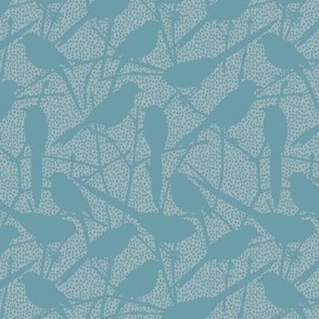 Birds Gather Silhouette 12x12 Reef Waters Blue