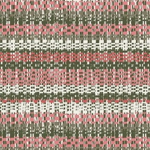 Handwoven-Printed Faux Woven Stripe_12x12_green + coral pink