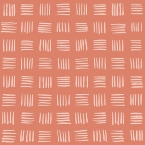 Hand-drawn Basket Weave Organic Modern Lines on Tangerine Orange Background