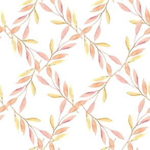 Leaf Trellis in Soft Peach -  Lattice on White Background - Latticework - pink and white