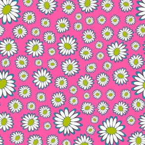 Two tone retro daisies 70s style pink green blue summer of love vintage