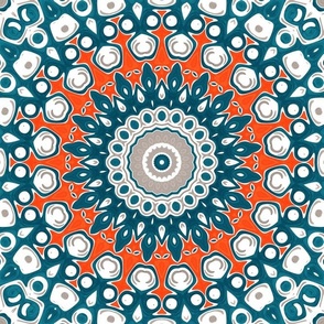 Blue and Orange Mandala Kaleidoscope Medallion Flower