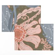 Intangible Art Nouveau Floral Diamonds (Jumbo) - Orange and Gray on Brown (TBS151)