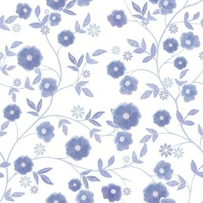 Boho Rose Trailing Floral Vine Blue Jeans & Periwinkle 8 inch repeat