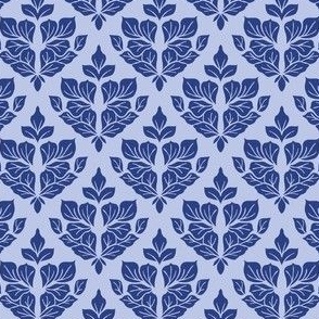 Mini Small Scale Traditional Damask Leaves - Royal Blue on Baby Blue – 4.5 inch Repeat