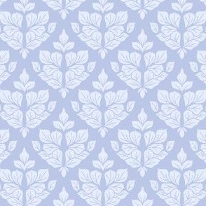 Mini Small Scale Traditional Damask Leaves – Pale Pastel Baby Blue on Medium Periwinkle - 4.5 inch Repeat